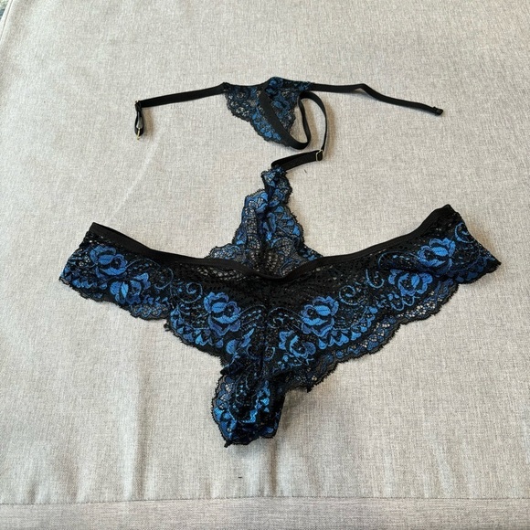 Sexy Lace Babydoll Lingerie with Choker Chemise Nightgown Cut Out Back 2PCS - Picture 11 of 11